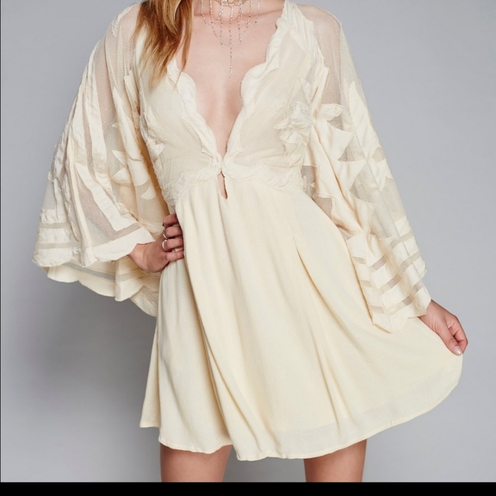 Free People Blue Mahoe plunging Dress In Cream - Picture 5 of 5